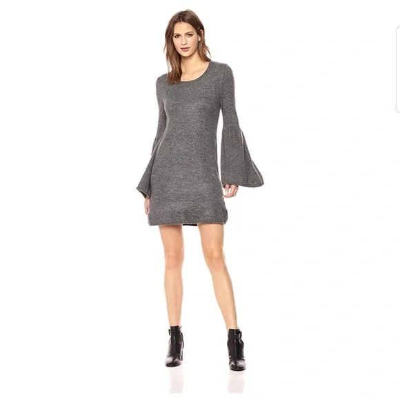 Kensie Sweater Boho Bell Sleeves Mini Dress Gray Size M - Picture 8 of 9